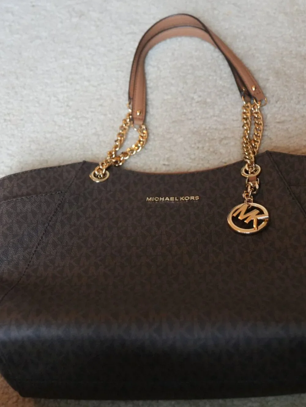 Michael Kors Jet Set Large Chain Shoulder Tote Bag - Signature Brown